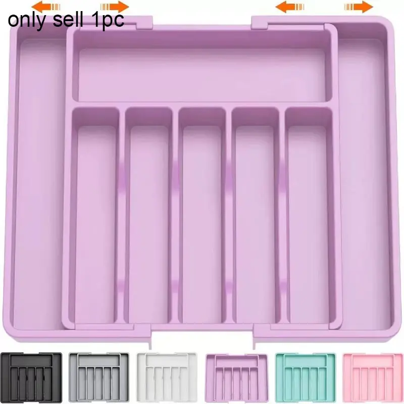 Kitchen Drawer Utensil Organizer, Expandable Cooking Utensil Tray, Black Expandable Kitchen Utensil Drawer Storage Box with 9 Compartments, Divided Storage, Utensil Storage Tray, Utensil Organizer For Kitchen Drawers