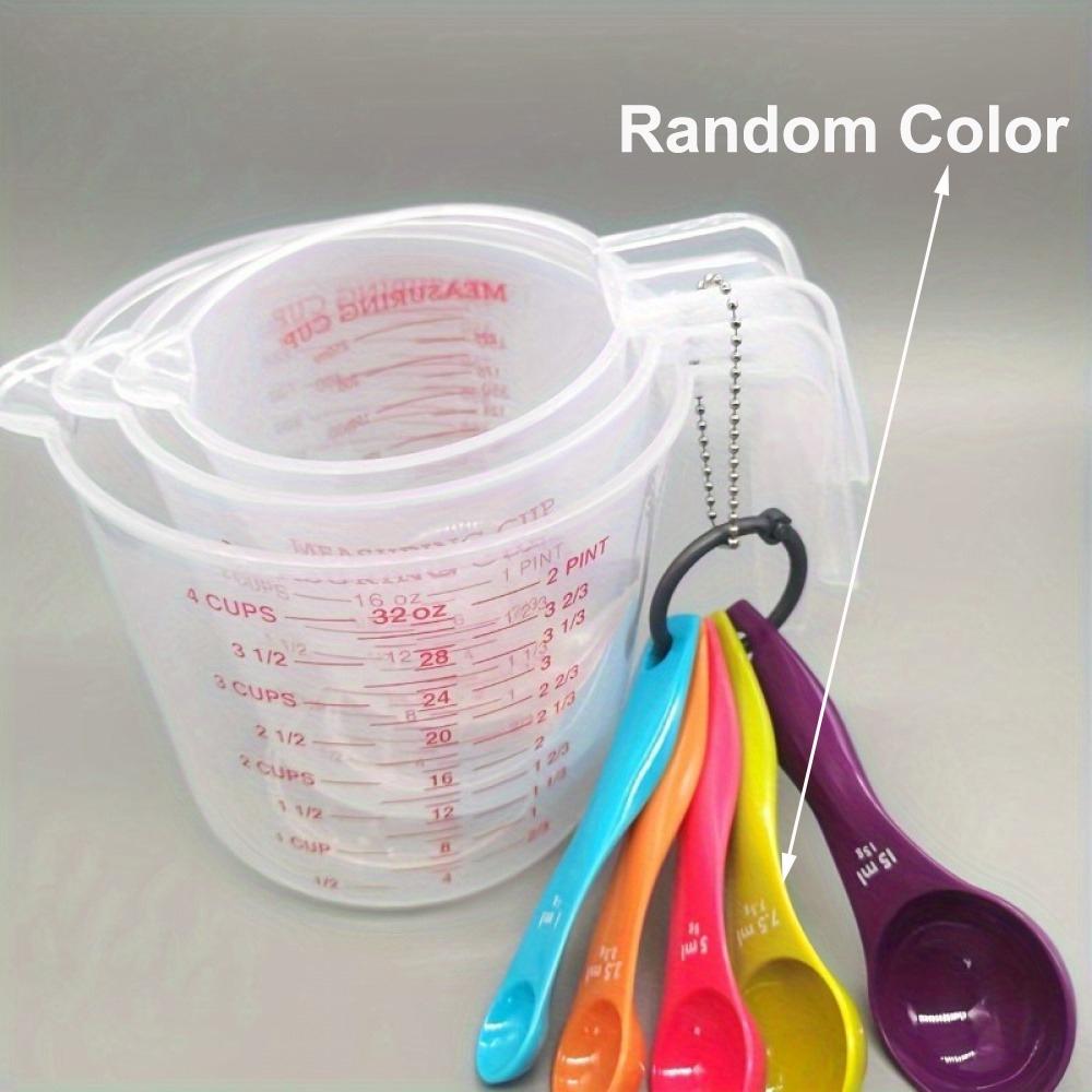 Plastic Measuring Cups with Spoons, Stackable Design, Precise Measurement for Cooking & Baking, Easy Pouring System