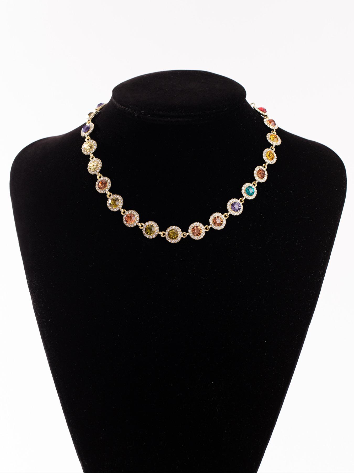 Bohemian Dopamine Colorful Rhinestone Artificial Crystal Necklace, Elegant Sparkling Jewelry for Women & Girls, Perfect Gift for Holidays & Birthdays