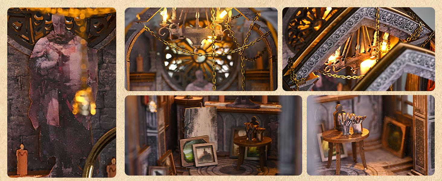 book nook kit,diy book nook for adults,miniature house kit,book nook with led light,wooden book nook craft,bookshelf decor,reading nook display,book lover gifts,diy miniature building kit,home decor gifts,mini bookend decor,night prayer booknook