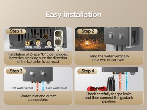 Ranein Tankless Water Heater Outdoor, 1.58 GPM Portable Propane Camping Water Heater, 6L, RO4KY, Grey