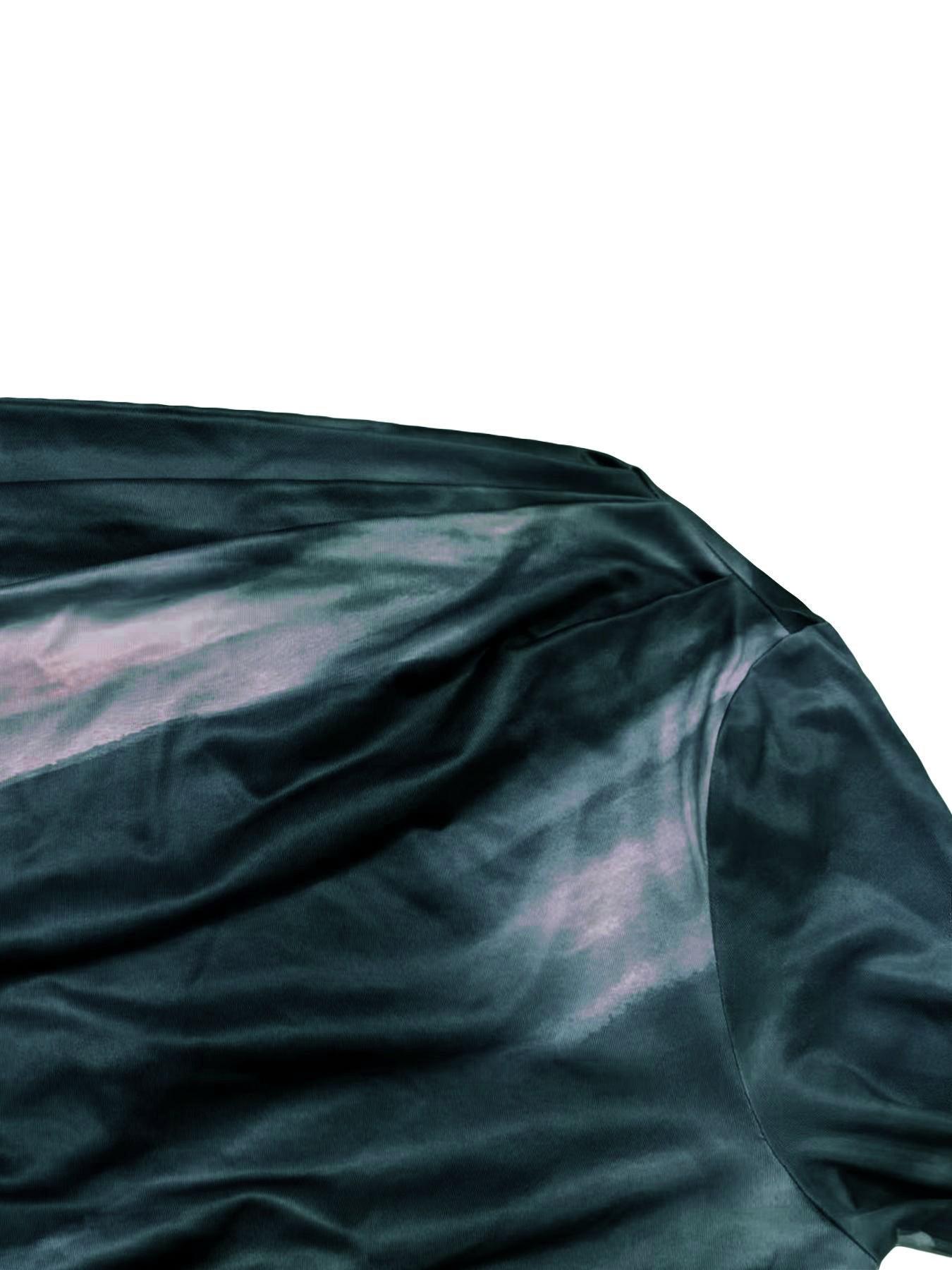 Women's Marble Print Ruched Asymmetrical Neck Tee, Casual Long Sleeve T-Shirt for Spring & Fall, Women's Clothing for Daily Wear