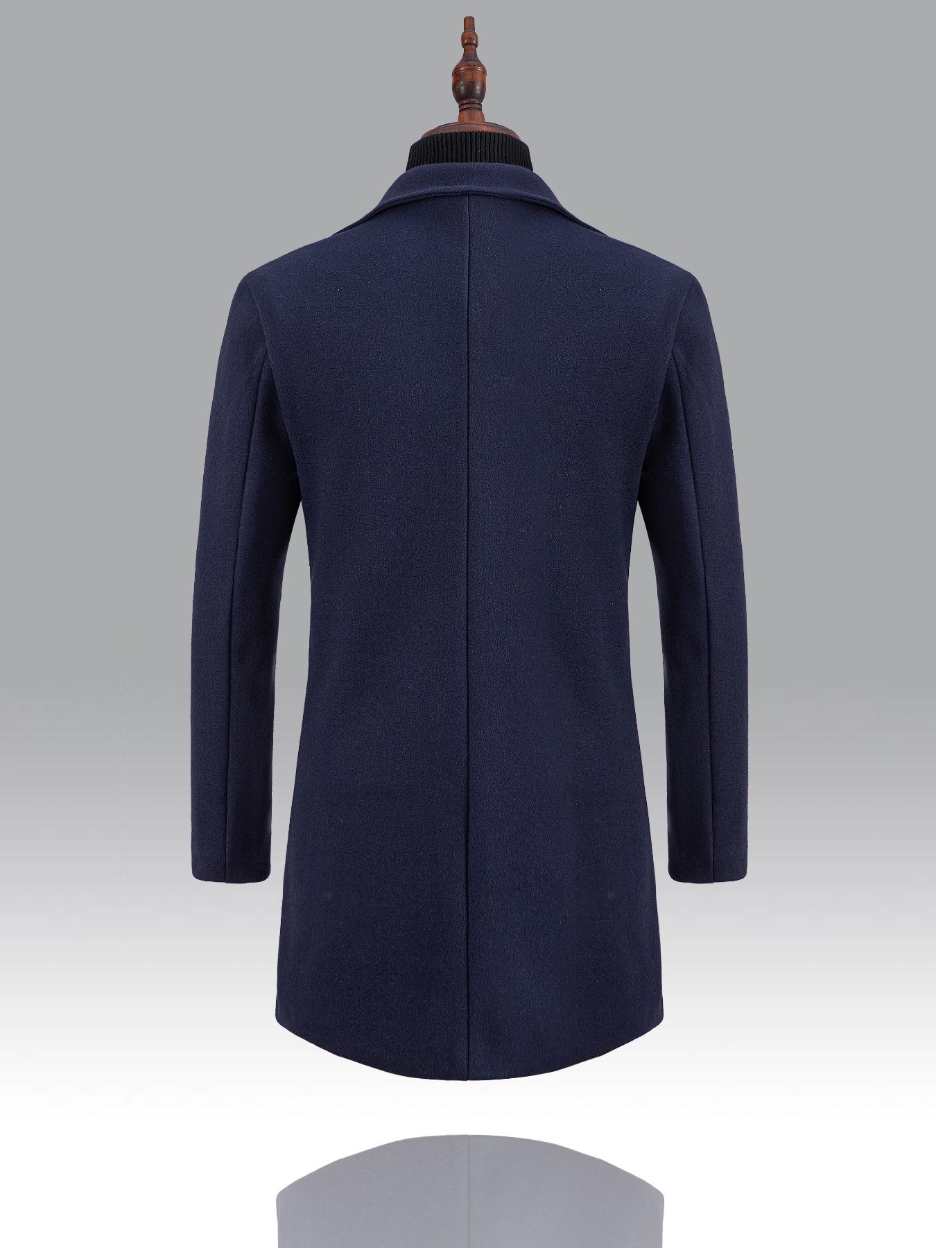 Men's Regular Fit Solid Lapel Collar Single Breasted Trench Coat, Long Sleeve Button Front Coat For Men, Fashion Casual Cozy Comfy Men's Outerwear For Winter Jackets