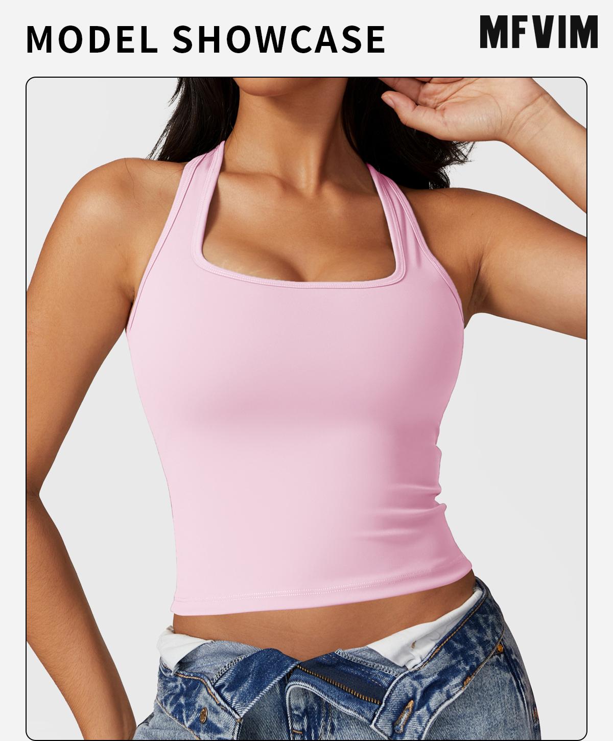 MFVIM Women's Sports Tops Casual Work Vest Basic Tank Top 2025 Summer Camisole Tank Slim Sleeveless Top Skinny Womenswear Sakura Pink Workout Activewear Gymclothes workout tops gym shirts sporty