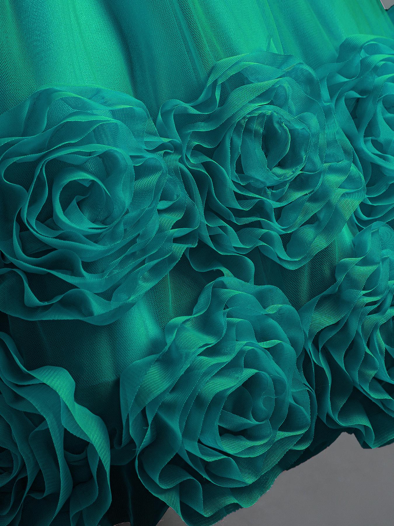 Girls Short Sleeve Party Dress Floral Embroidery Puffy Tulle Bow Flower Girl Princess Gown