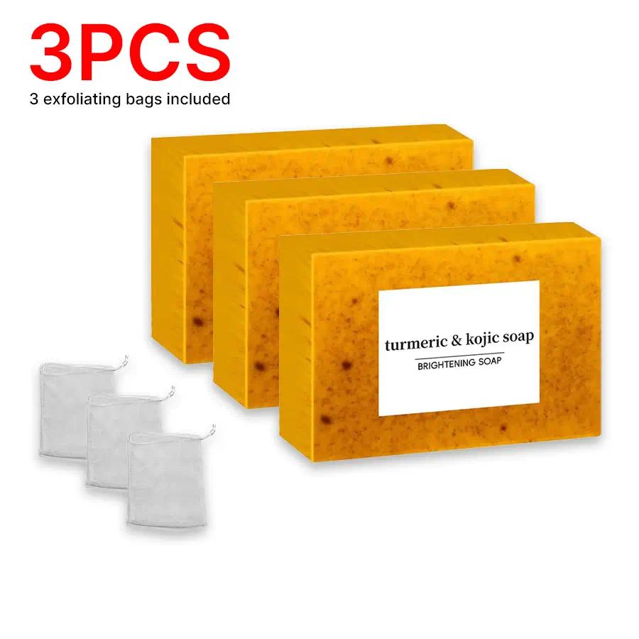3PCS Lemon Turmeric Kojic Acid Soap Bar Cleanser – Dark Spot Remover for Face & Body | Brightening Turmeric Kojic Soap for Glowing Skin Cleansing