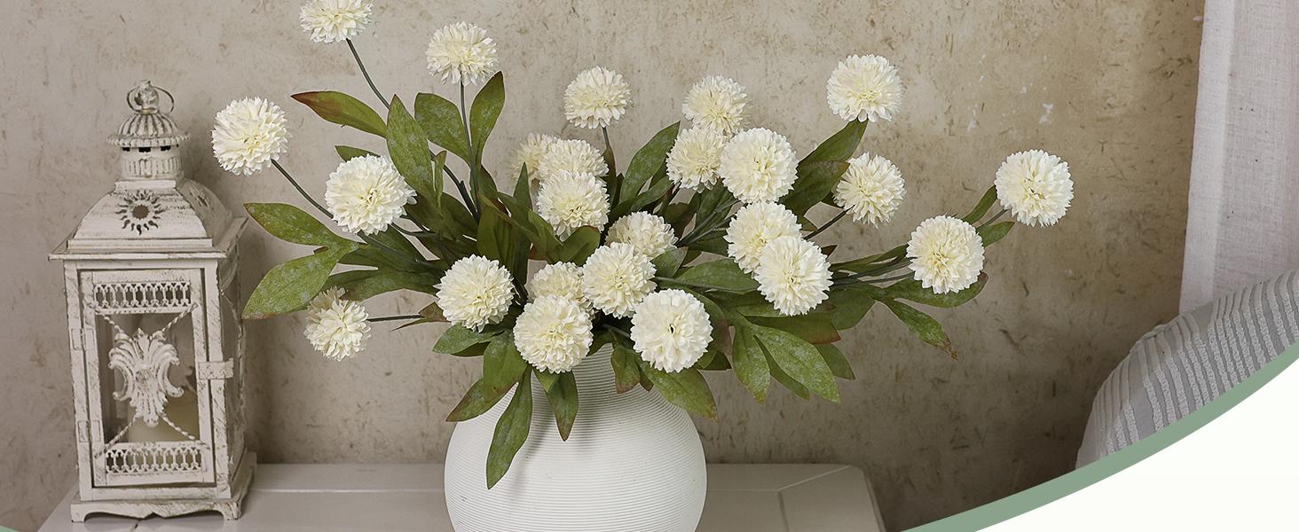 10-Pack Ultra Realistic Faux Silk Pompon Mum Artificial Flower Set - 50 Flowers Total, Diy Bouquet Ready, Full Bouquet Look, House Decor Home Accessory, Set Package for Table Centerpieces (Vase Not Included), Living Room Decorations