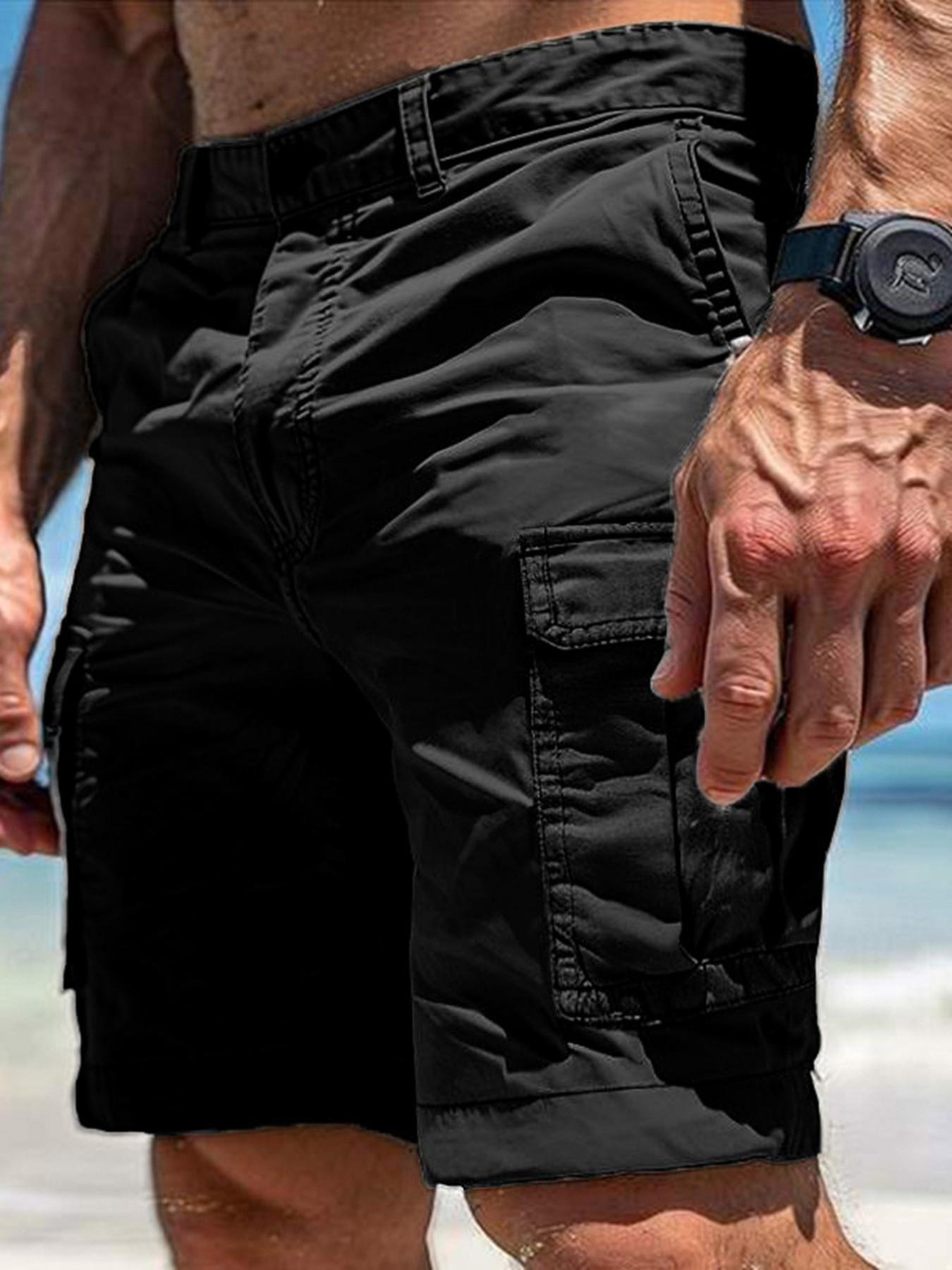 Summer Men's Multi-Pocket Workwear Five-Quarter Shorts, Loose Straight Leg Breathable Casual Pants, Multiple Colors Available, Outdoor Beach Wear