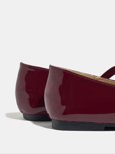 Women's Easy Slip-On Casual Trendy Flat Shoes, Wine PU Leather Square Toe Casual Ballet Flats, All Season Comfortable Wear-Resistant Design