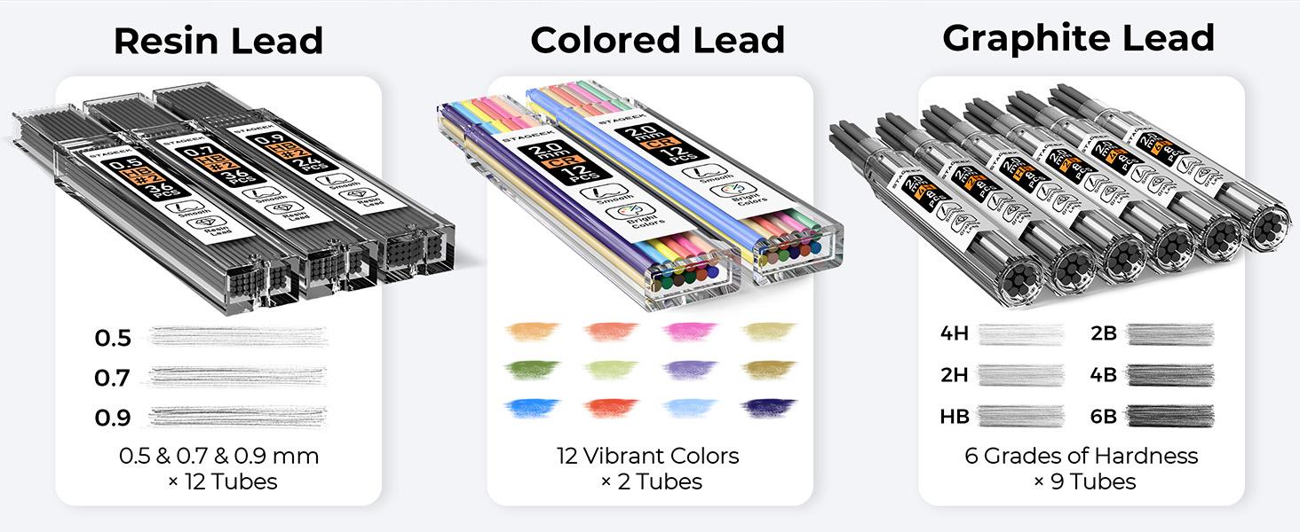 STAGEEK 34Pack Art Mechanical Pencil Set, Drafting Pencil 0.5, 0.7, 0.9MM & 3PCS 2.0MM Mechanical Drawing Pencils with 384PCS Leads (6B 4B 2B HB 2H 4H Color) for Artist Sketching Drawing,Back to SchoolEssentials,Gifts, SchoolSupplies 2025