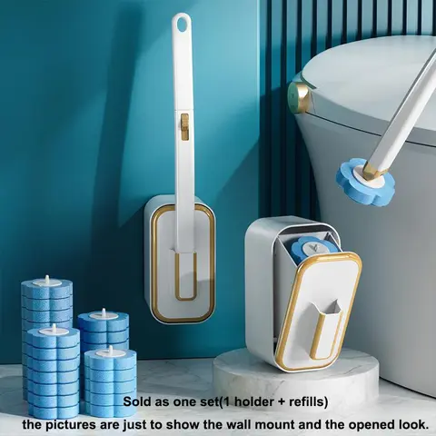 Wall Mounted Toilet Brush Set, 1 Set Toilet Bowl Brush and Holder with 24/48/72pcs Disposable Replacement Brush Head, Toilet Scrubber Brush, Bathroom Cleaning Tool, House Cleaning Tools, Toilet Cleaning System, Bathroom Cleaning Supply