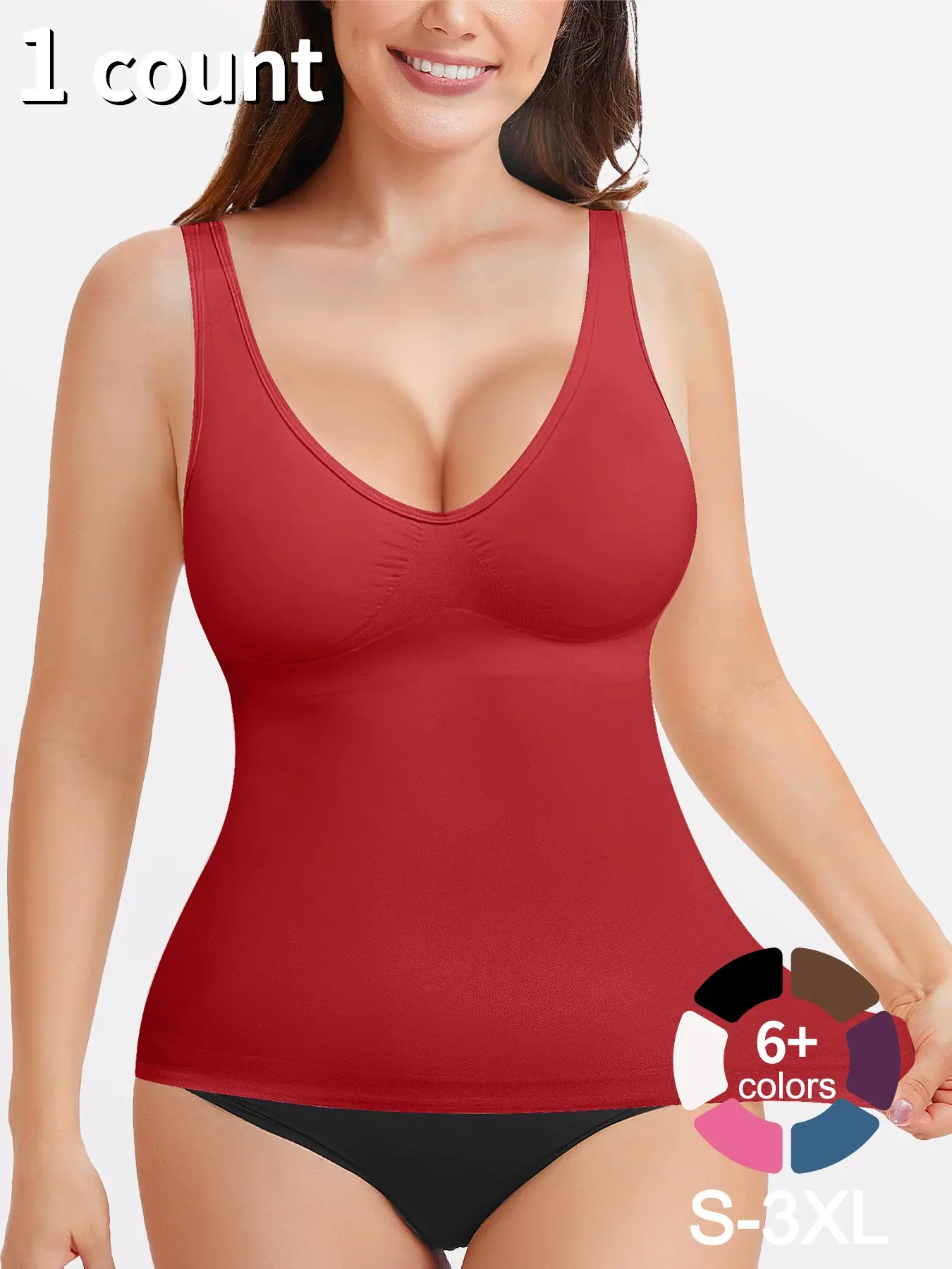 Women's Shapewear Tank Top Deep V Neck Tummy Control Seamless Slim Fit Compression Top, Casual All-Seasons Undergarment, Moderate Fabric Thicknesss Wear