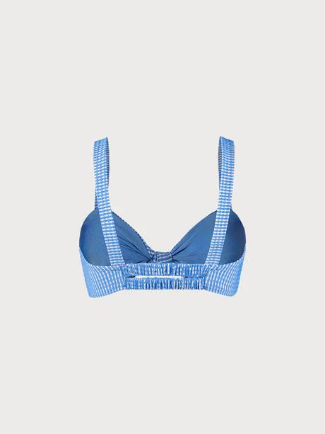 Blue Textured Striped Knot Bikini Top Swimwear Fit