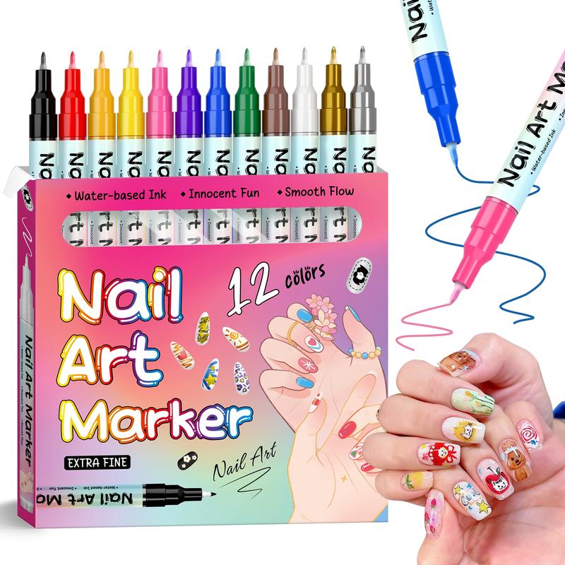 Nail Markers For Nail Art, 12/24 Colors Nail Art Pens Set, Diy Nail Art Marker, 3d Nail Polish Pens, Dry Nail Art Nail, For Art Drawing Painting Point Dotting Manicure Tools Nail Design