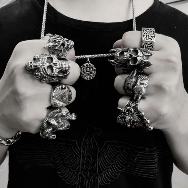 GTHIC Stainless Steel Viking Double Raven Head Ring For Men Women Retro Punk Odin's Crows Amulet Animal Ring