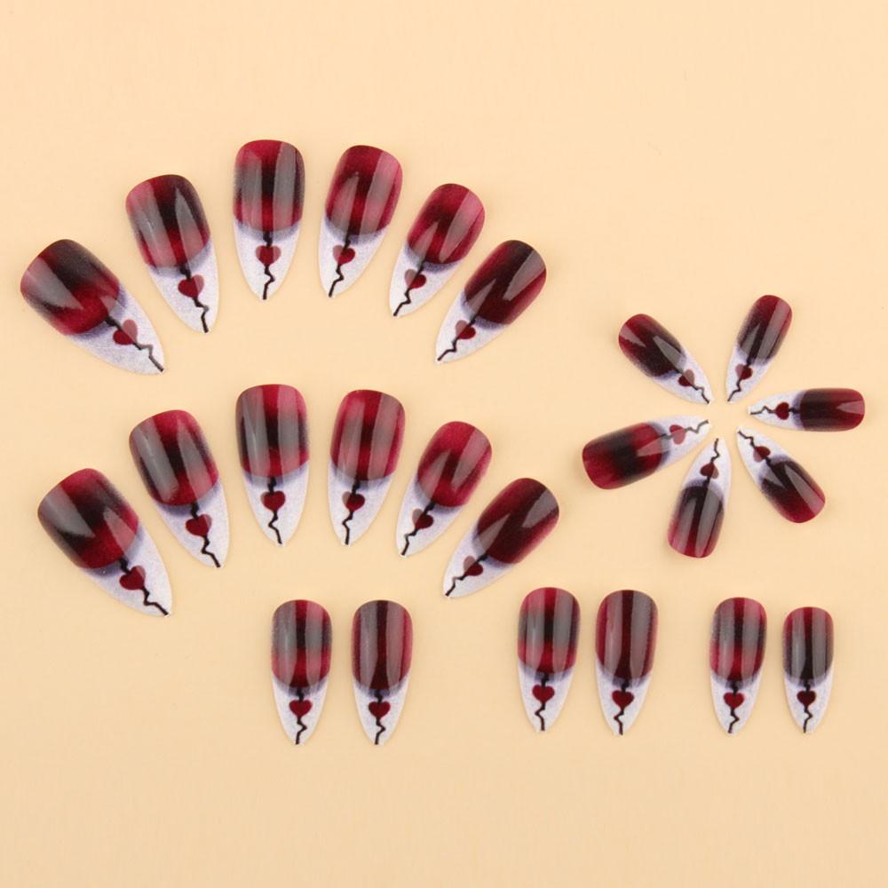 Mystical Blood Heart Nail Tips, Almond Shape False Nails, Perfect for Halloween, Date Night, Rock Style, 24 Pcs Set