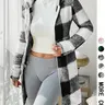 Women's Plaid Fleece Hooded Coat, Fall Winter Fashion, Casual, Fitted, Soft Fluffy Fabric & Full Zip Closure & Mid-Length Silhouette & Multiple Color Options, Womenswear