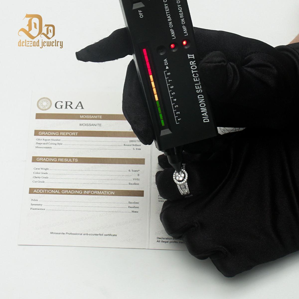 Delzzad Hip Hop Halo Cocktail Ring D Color VVS Synthetic Moissanite S925 Stunning Unisex Ring Perfect for Any Occasion & Everyday Wear Birthday Anniversary Christmas Gifts