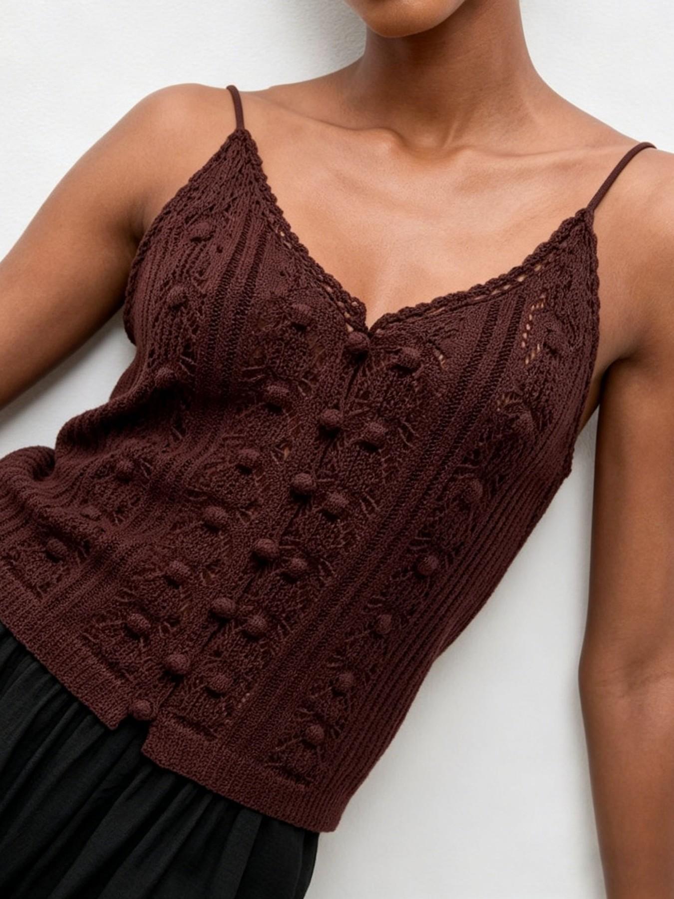 Elegant Fashion Comfortable Hollow Out Jacquard Knit Vest, Casual V-Neck Strap Open Front Cardigan Vest, Stylish Women's Outerwear