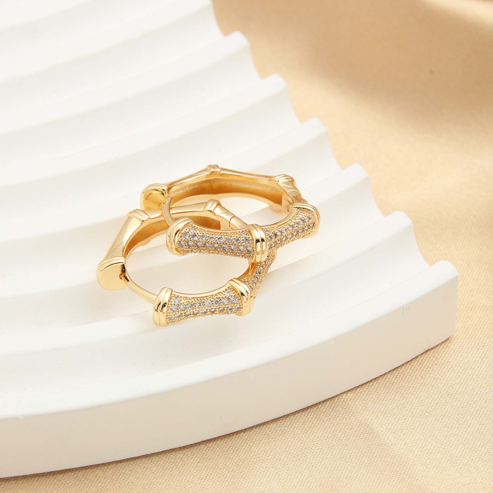 Zircon Hexagonal Bamboo Earrings Green/White Girls Daily Jewelry Gift