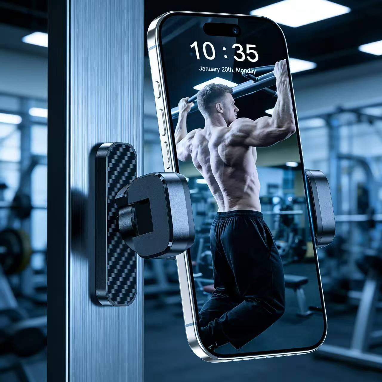 Magnetic Gym Phone Holder, 360° Rotating Strong Magnet Workout Mount for Fitness Recording, Compatible with iPhone 17 16 15 14 13 12 & Android, Portable Gym Essentials for Men Women