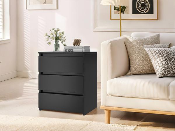 FOTOSOK Nightstand Set of 2, White Nightstand with 3 Drawers, White Bedside Table 3 Drawer Nightstand, 2 Pcs