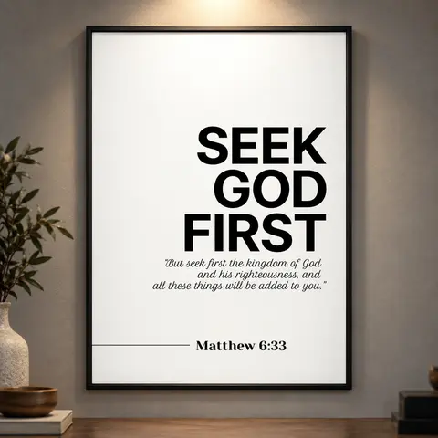 Inspirational 'Seek God First' Wall Art – Motivational Bible Verse Canvas Print