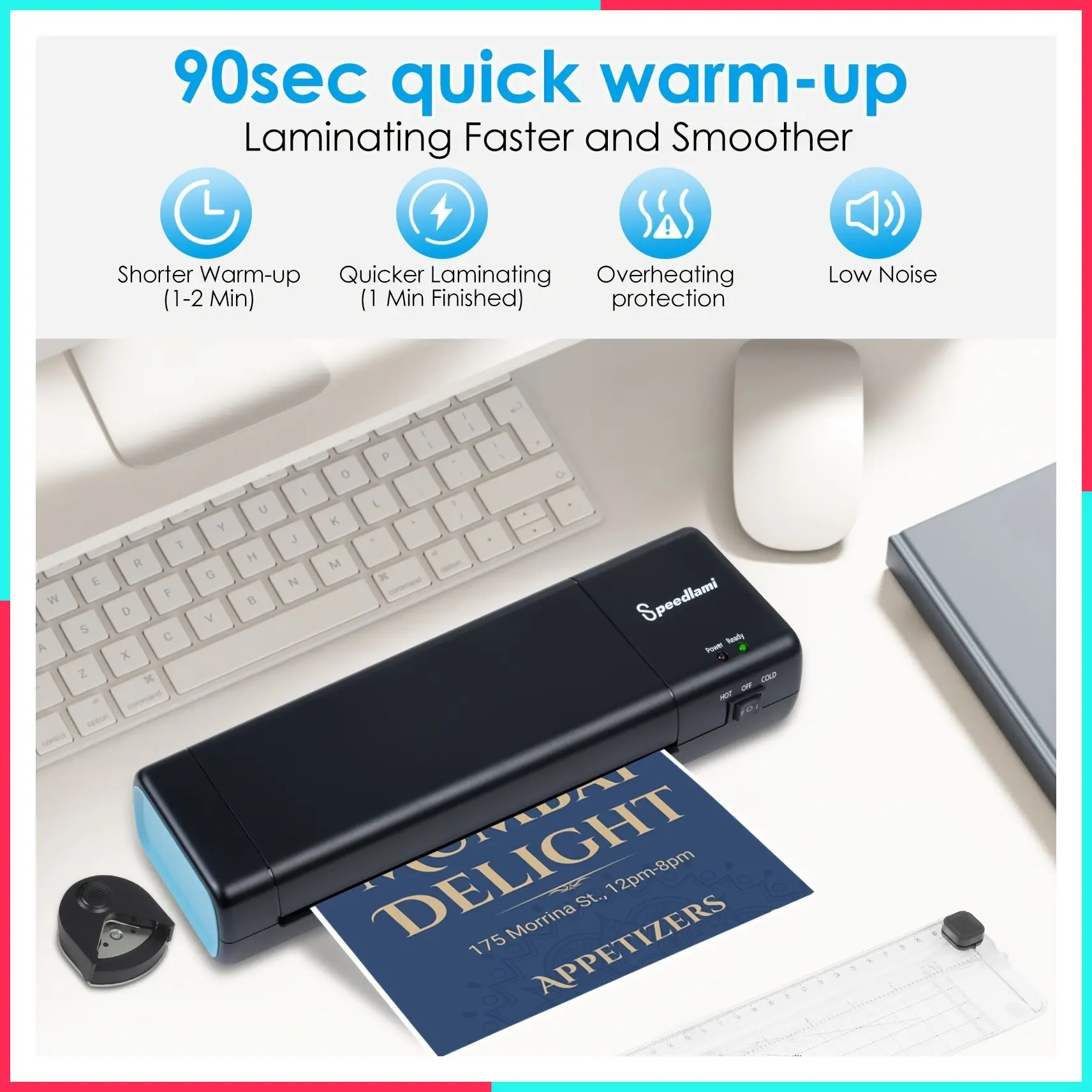 4-In-1 A4 Hot and Cold Laminator Machine with Paper Trimmer and Corner Rounder, Fast Heating ABS Laminator with Jam Release, 9-Inch Laminator for Home School Office