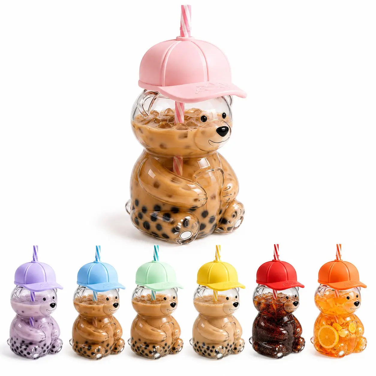 Halloween Christmas Cute Teddy Bear Glass Straw Cup, Large Capacity Cartoon Coffee Water Cup, Summer Cold Drink Glass Cup