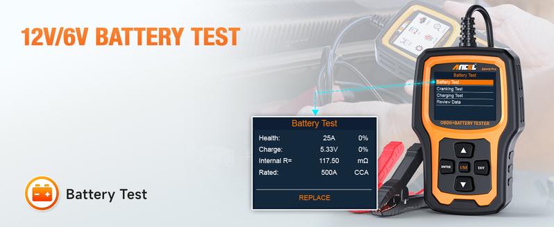 ANCEL AD410 PRO OBD2 Scanner Code Reader 6V 12V Automotive Battery Load Tester