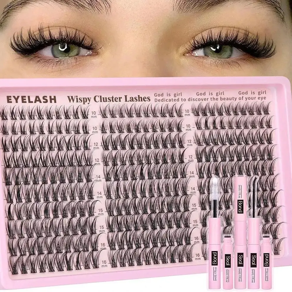 Wispy Synthetic Lash Clusters Kit - 300pcs, C Curl, 10-16mm Multiple Lengths, DIY At-Home Eye Lashes Natural Looking Set, Easy-Apply Volumized Fake Eyelashes Makeup Tool for Fluffy Look