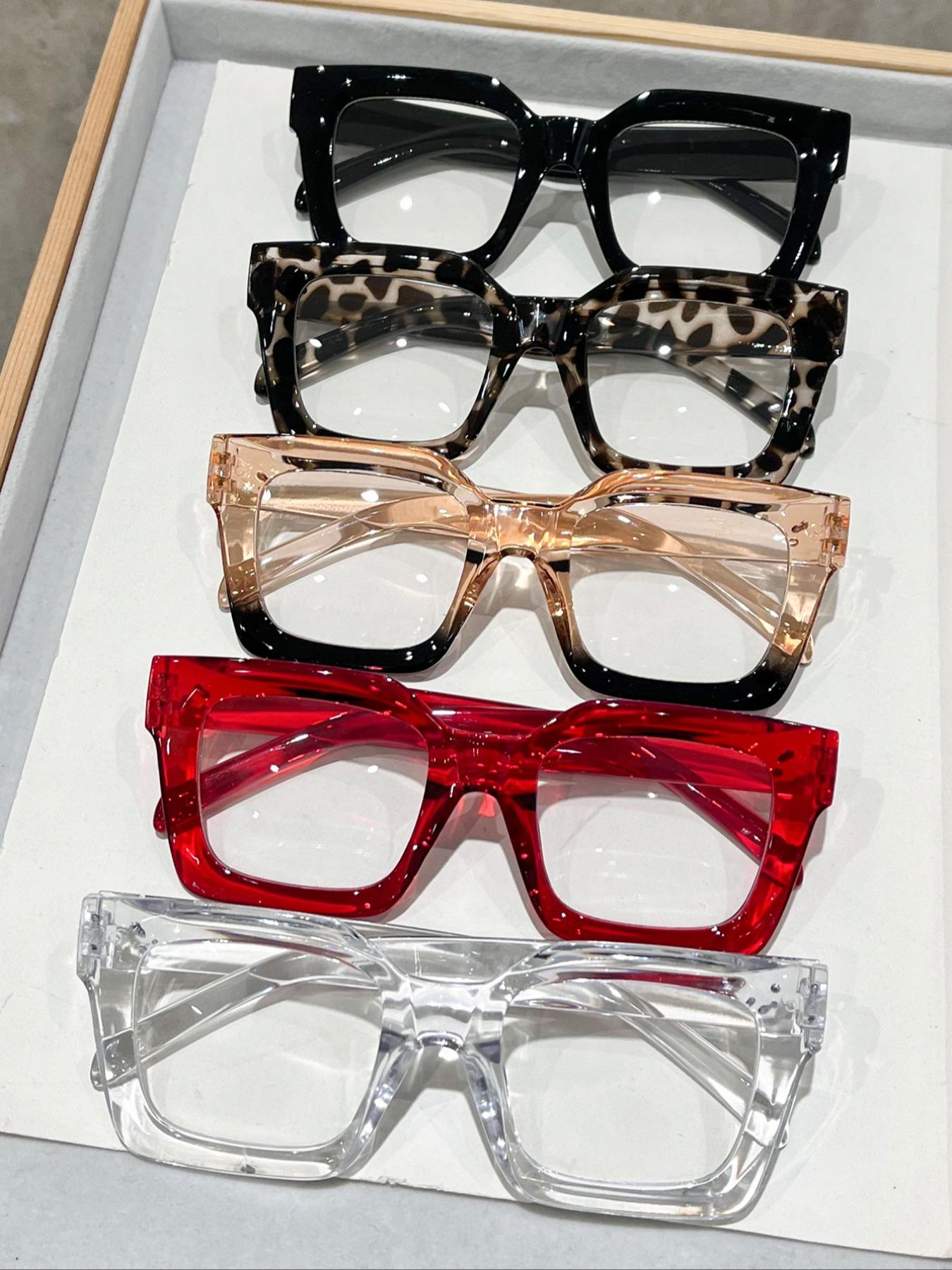 5 Pairs Classic Rectangular Women's Flat Mirrors, Leopard Pattern Eyeglasses, Suitable for Office, Casual Activities, Daily Life, Essential Accessories
