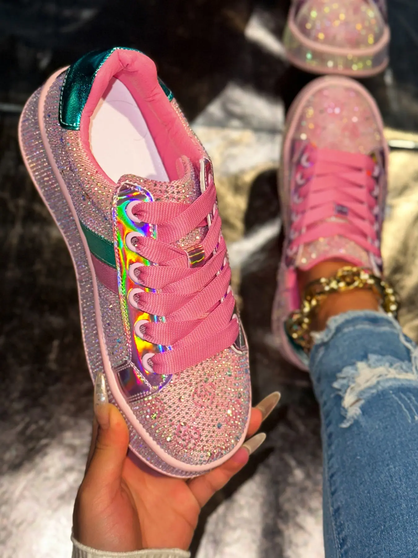 Women's Board Shoes with Rhinestones, Casual Flat Sneakers, Trendy Fashion Design, Perfect for Daily Wear, Versatile and Stylish, Walking Shoes