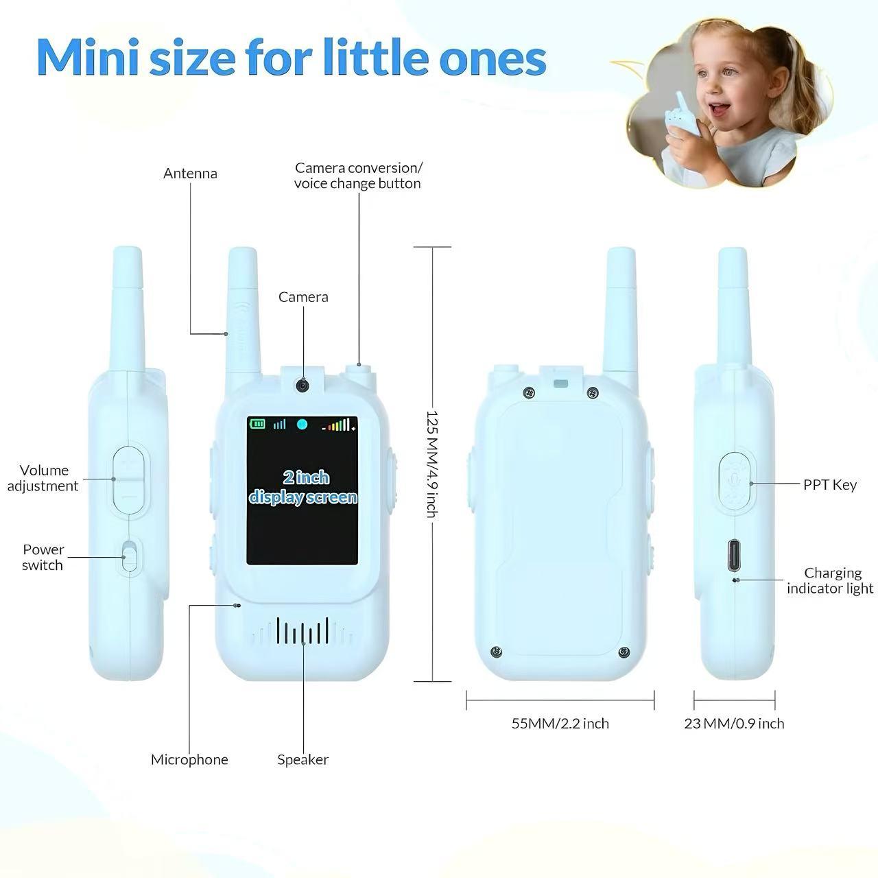 Children's walkie talkie with video, a pair of walkie talkies, rechargeable children's toy with high-definition camera and voice changer, suitable for outdoor, camping, student, gaming and indoor entertainment, Children's Day gift, Christmas gift