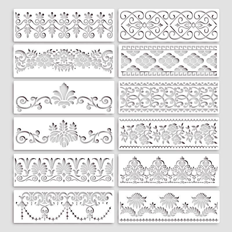 12 Piece Vintage Lace Drawing Templates Totem Cutout Molds, Retro Floral Design Stencils for Crafting, DIY Art Supplies