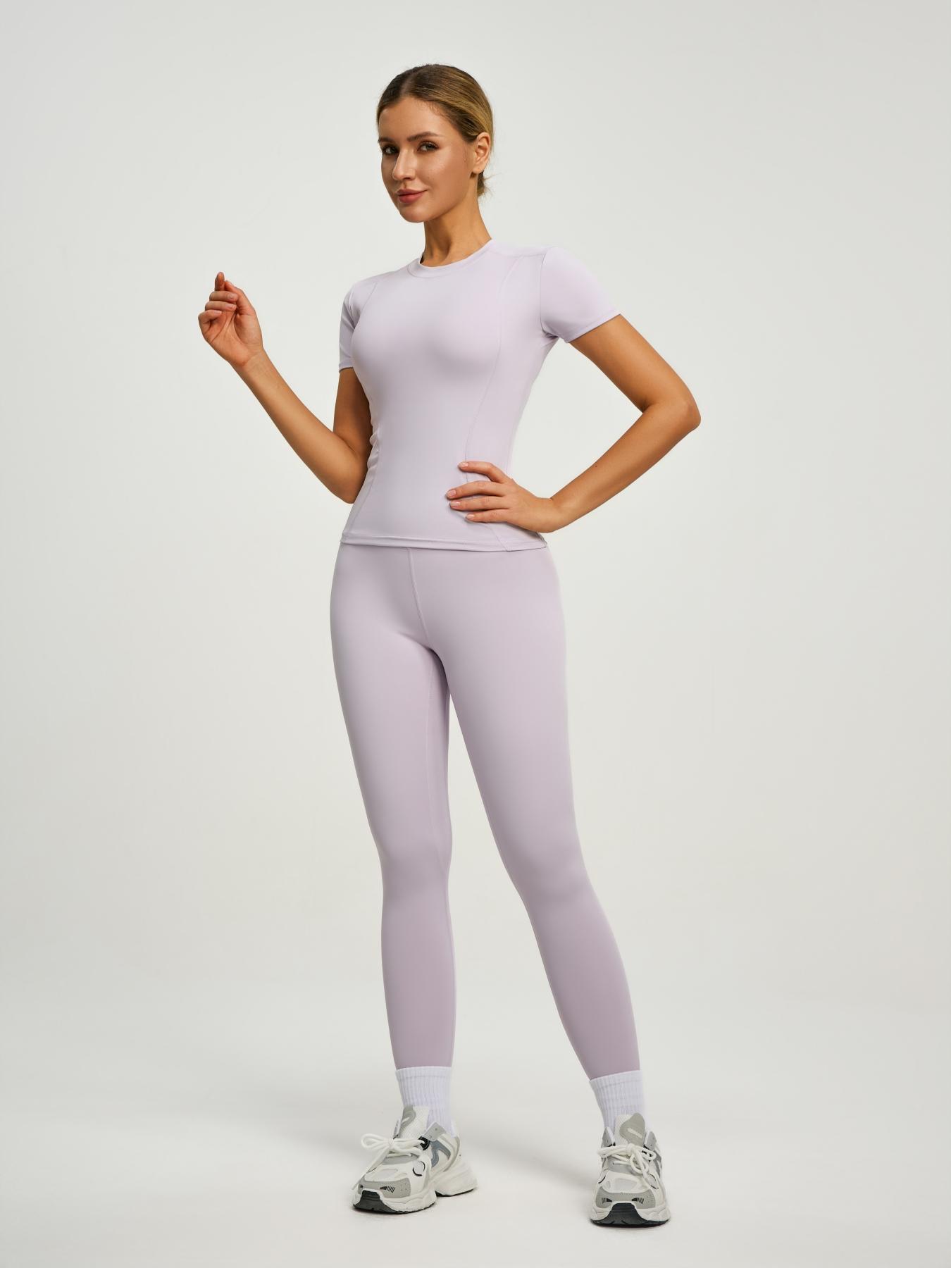Women's Short Sleeve Yoga Set, High Waist Leggings & Tight Top Two-Piece, Gym Yoga Outfit, Ideal for Fitness, Running, Gym Workouts