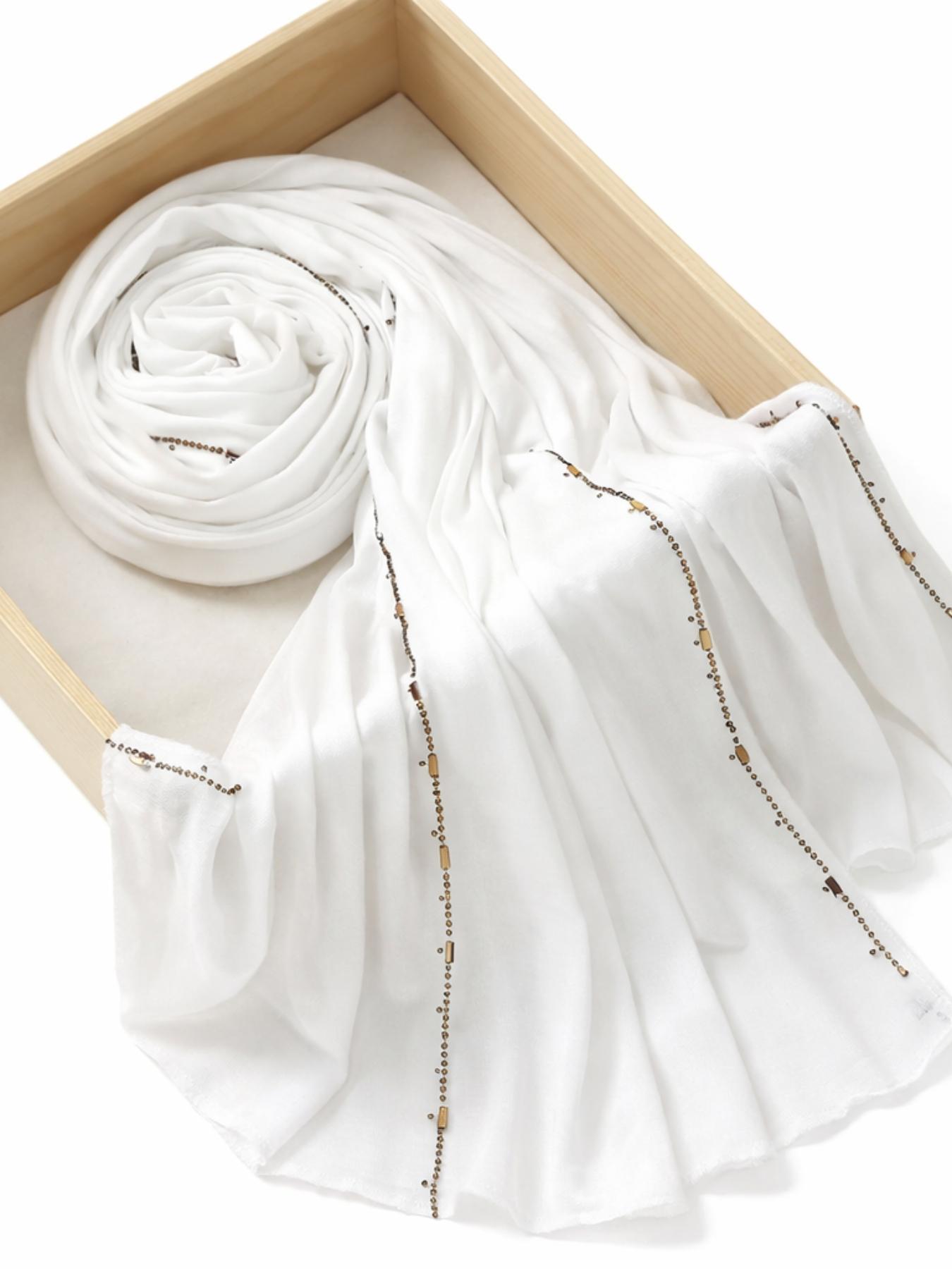 Elegant Beaded Muslim Women Headscarf Scarf, Soft Lightweight Summer Shawl for Prayer, Ramadan & Daily Wear, Stylish Hijab Accessory