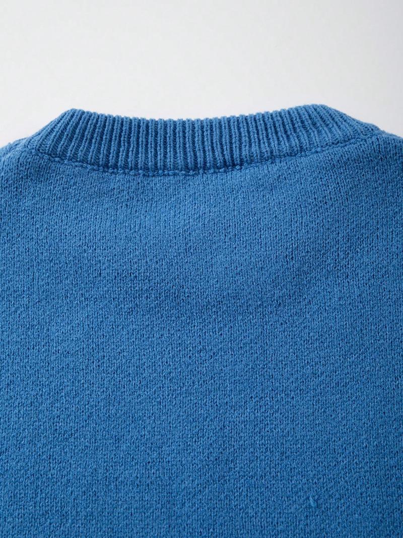 Men's New Casual Loose Fit Knitted Sweater, Spring Autumn Winter Long Sleeve Round Neck Pullover, Vintage Street Style Letter Print