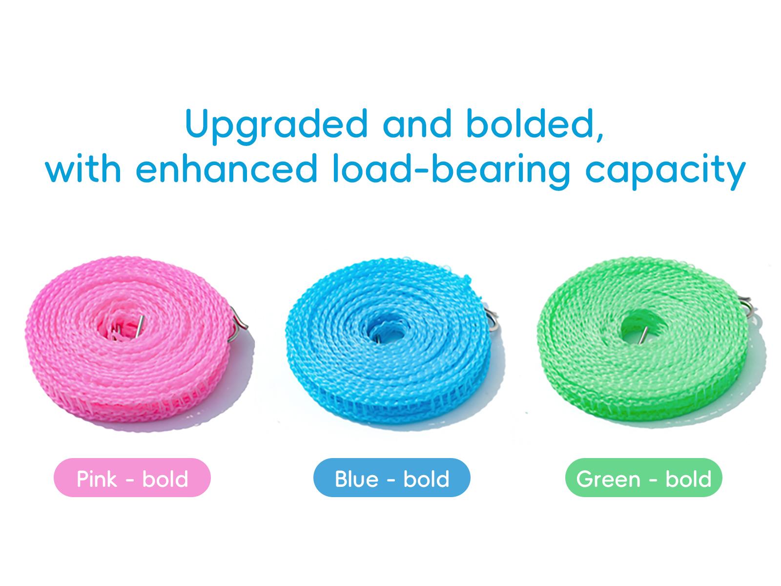 6-Pack Adjustable Windproof Clothesline,(5m/16.4ft) - Portable Telescopic Design, Essential for Outdoor Travel and Camping, Anti-Slip and Anti-Fall, Suitable for Drying Both Dry and Wet Clothes, Pink/Blue/Green Laundry