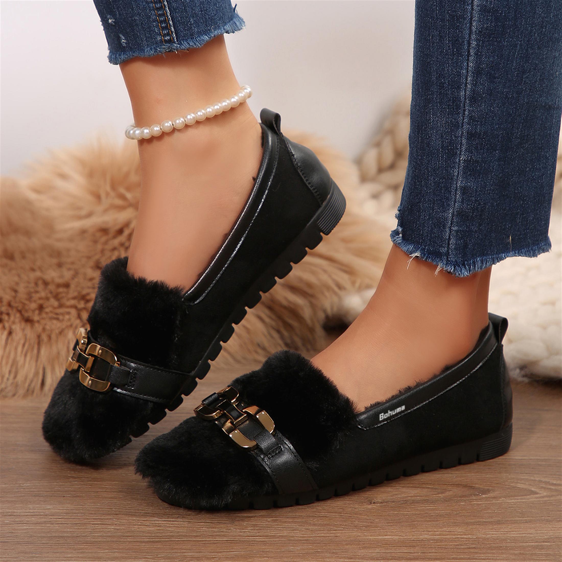 Women's Fuzzy Loafers Soft House Shoes with Indoor & Outdoor Anti-Skid Sole Springfresh