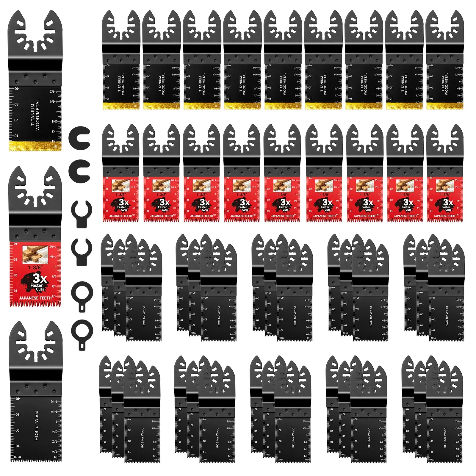 50 Pcs Oscillating Tool Blades, 3 Types Multitool Blades, Hcs Japanese Teeth, Crv, Deep Cutting, Compatible with Dewalt, Makita, Milwaukee, Dremel, Durability