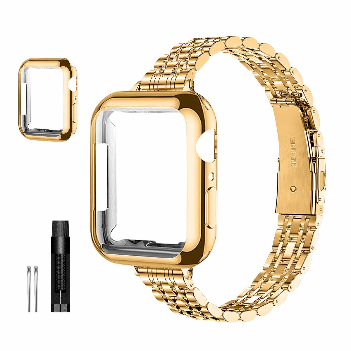 Women's Stainless Steel Smartwatch Band, Compatible with Apple Watch 41mm/40mm/45mm, Fits iWatch Series 1-9/SE/SE2, Optional TPU Protective Case, Slim-Profile Design, Smartwatch Accessories, Watch Straps #GLOBAL PICKS