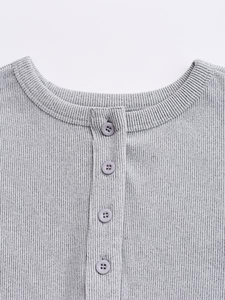 Two-piece Set Women's Solid Button Front Ribbed Crop Top & Elastic Waist Pants, Casual Long Sleeve Outfits for Spring & Fall, Women's Clothes for Daily Wear, Airport Outfit