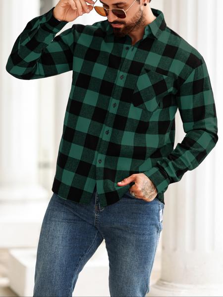 1 PCS Men's Long Sleeve Plaid Shirt, Casual Outdoor Workwear, Ideal Layering for Fall & Winter, Perfect for Men's Daily Wear