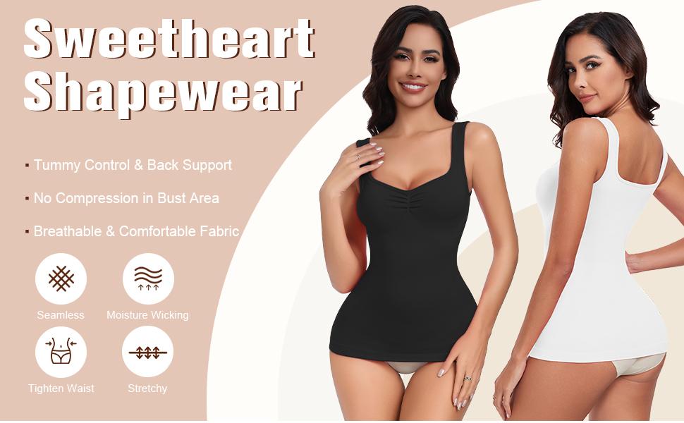 Women Tummy Control Shapewear Tank Tops Pleated Bustier Sweetheart Compression Tank Tops Body Shaper Camisole Womenswear Breathable Comfortable Comfy Cute Fabric Fit Hip Piece Ruched