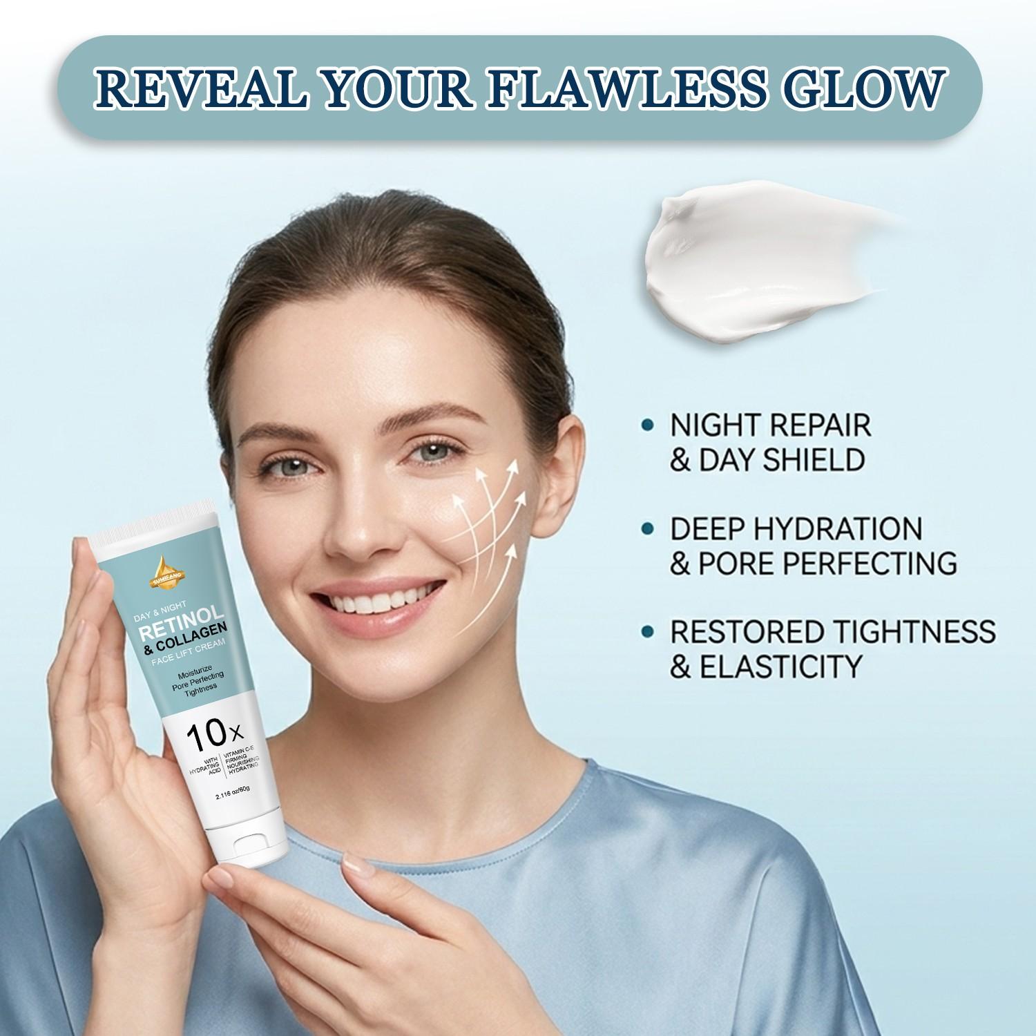 Day & Night Firming Cream, Retinol Night Calming, Collagen Day Plumping, Moisturizing, Tightening, Vitamin Ce Brightening, Suitable for All Skin Types