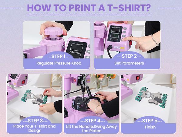 AKEYDIY Purple Pink Heat Press Machine 5 in 1 for Tshirts, Heat Transfer Machine, 15''x12'' Heat Printing Press for Sublimation Combo with 360° Swing Away for Hat Cap Mug Plate,Christmas Gifts for DIY Lovers,Mother's Day Gifts