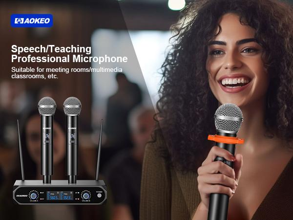 Aokeo V200 Wireless Microphone System - 100ft Range, Metal Wireless Mic Set with Case,Handheld Cordless Dynamic Microphones for Singing, Karaoke, Church, DJ, UHF