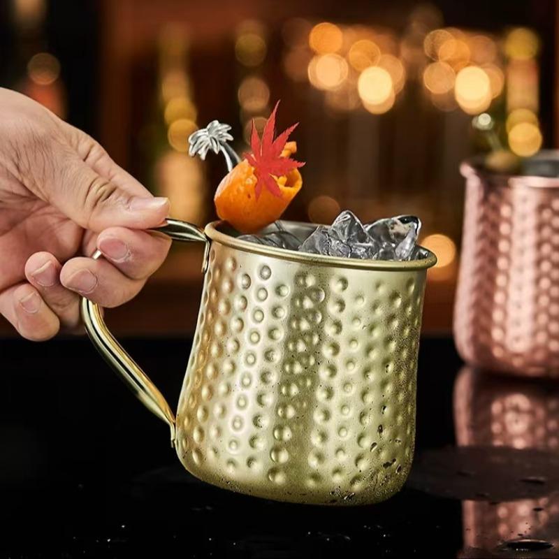 17oz 2026 New Model 304 Stainless Steel Moscow Mule Cup, Hammered Pattern, Large-Belly Cocktail Glass, Cafe/bar Fashion Wine Glass