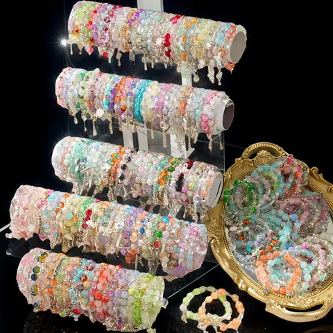 Women's Elegant Beaded Jewelry Bracelet Set - 15/35/75-Piece Colorful Glass Bead Layered Stackable Bangle Bracelets, Bohemian Versatile Jewelry, Bejeweled Style Arm Candy, Birthday Gift,sohochic